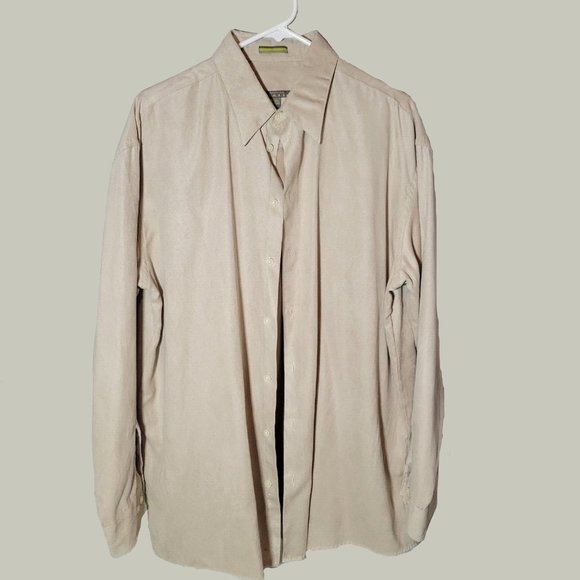 Kenneth Cole Reaction Mens Button Down Shirt Tan Long Sleeve Size L 16.5 32/33 - Picture 1 of 5